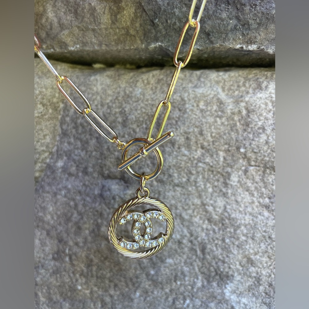 Luxury 18K Gold Plated Toggle Necklace & Upcycled Zip Pull Charm